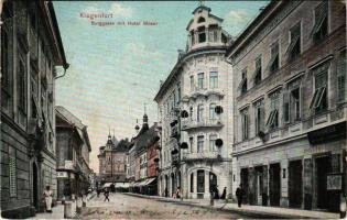 1912 Klagenfurt am Wörthersee, Burggasse mit Hotel Moser / street view, hotel, shops (EB)