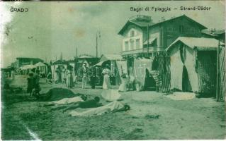 1908 Grado, Bagni di Spiaggia / Strand-Bäder / beach, bathers, cabins (fl)