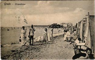 1910 Grado, Strandleben. G. Wokulat / beach, bathers, cabins (EK)