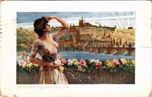 1908 Praha, Prag, Prague; Jubiläums-Ausstellung Prag 1908 / Pozdrav z Jubilejní vystavy v Praze / Pr...