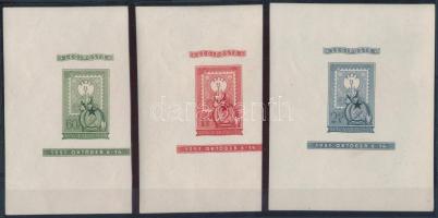 1951 80 éves a magyar bélyeg vágott blokksor (150.000) (1Ft betapadás / gum disturbance)