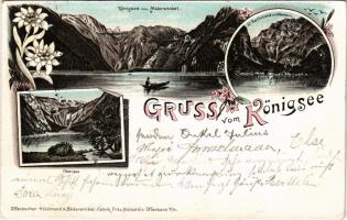 1898 Königssee, Königsee vom Maierwinkel, St. Bartholomä m. d. Watzmann, Obersee. Fritz Mühlstein Ar...