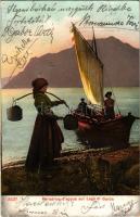 1906 Lago di Garda, Portatrice d'acqua / water carrier girl (lyukak / pinholes)