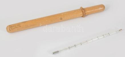 Hőmérő, eredeti fa tokkal 23 cm
