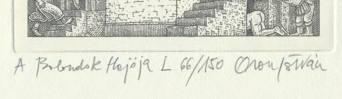 Orosz István (1951-): A Bolondok Hajója L. Rézkarc, papír, jelzett és számozott (66/150). 11,5x11,5 ...