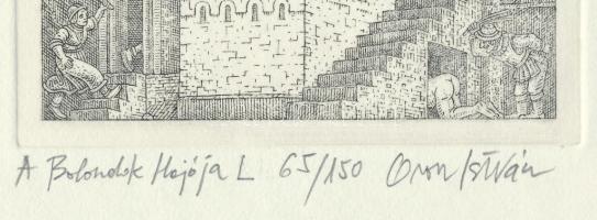 Orosz István (1951-): A Bolondok Hajója L. Rézkarc, papír, jelzett és számozott (65/150). 11,5x11,5 ...