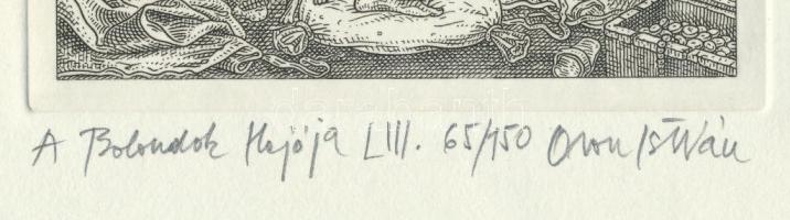 Orosz István (1951-): A Bolondok Hajója LIII. Rézkarc, papír, jelzett és számozott (65/150). 11,5x11...