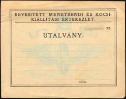 Egyesített Menetrendi és Kocsikiállítási Értekezlet Utalvány, kitöltetlen, 9x12 cm