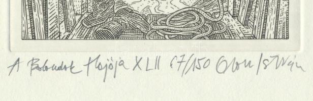 Orosz István (1951-): A Bolondok Hajója XLII. Rézkarc, papír, jelzett és számozott (67/150). 11,5x11...