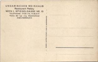 Wien, Vienna, Bécs; Ungarisches Weinhaus Restaurant Pataky, Weine der kgl. ung. Staatskellerei, Zige...