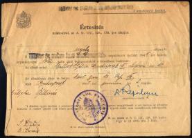 1945 Bp., értesítés halálesetről, Budapest ostroma során (1945. jan. 13.) váll-lövés következtében e...