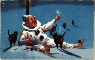 1913 Cats and Clown art postcard. H. Ch. Vienne, H. Christ Nr. 182. litho