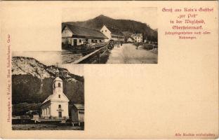 Wegscheid (Mariazell, Steiermark); Gruß aus Kain's Gasthof zur Post in der Wegscheid / church, ...