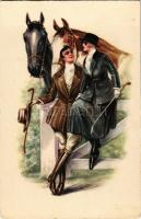 Love couple with horses art postcard (fl)