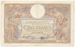Franciaország 1938. 100Fr "F.59350 752" T:F
France 1938. 100 Francs "F.59350 752&quo...