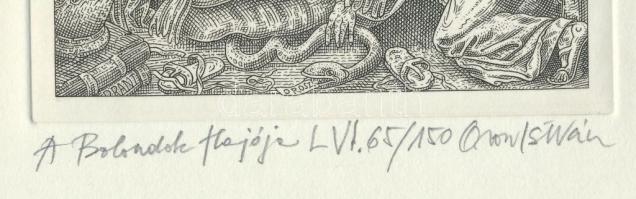 Orosz István (1951-): A Bolondok Hajója LVI. Rézkarc, papír, jelzett és számozott (65/150). 11,5x11,...