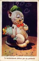 1958 'To modstridende folelser gor sig goeldende' / Bonzo dog art postcard (szakadás / tea...