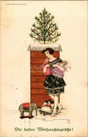 1917 Die besten Weihnachtsgrüsse! / Viennese Art Nouveau, Christmas greetings. M. Munk Wien Nr. 1037...