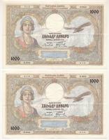 Jugoszlávia 1931. 1000D (2x) sorszámkövetők "K.0543 512 - K.0543 513" T:F szép papír
Yugo...