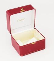 Cartier ékszer doboz. Aranyozott vászon és műbőr, füzettel 15x14x12 cm cm