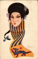 1919 Italian art deco postcard, Japanese lady s: Nanni (Rb)