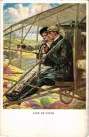 Love on wings, Lady with pilot in an airplane. M. Munk Wien Nr. 742. (EB)