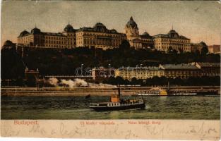 1905 Budapest I. Új királyi várpalota, várkert, gőzhajó (kis szakadás / small tear)