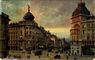 1918 Budapest VIII. Rákóczi út és a Nagykörút keresztezése (Blaha Lujza tér), villamos. Raphael Tuck...