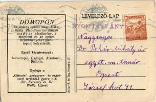 1918 Domopon ópiumkészítmény, gyártja a Chinoin gyógyszergyár / Hungarian opium advertisement (EK)