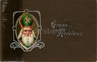 Gruss vom Nicolaus / Mikulás üdvözlőlap / Saint Nicholas greeting postcard. Emb. litho