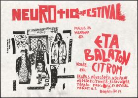 1982 Neurotic-Festival, Eta, Balaton, Citrom, underground-avantgarde koncertplakát, Ikarus Művelődés...