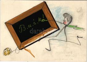 BUÉK. Egyedi, kézzel festett képeslap / Unique hand-painted New Year greeting art postcard s: Boskov...