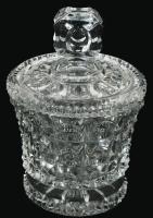 Ólomkristály fedeles edény, jelzés nélkül, hibátlan, m: 14,5 cm