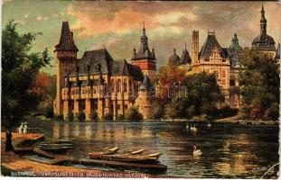 1922 Budapest XIV. Városligeti tó a Vajdahunyad várával. Raphael Tuck &amp; Sons' "Oil...