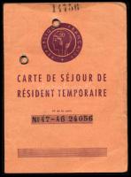 1949 Francia Köztársaság ideiglenes tartózkodási engedélye magyar személy (Pauker Julianna) részére,...