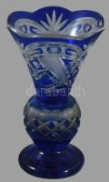 Kéken pácolt kristály váza, m: 18 cm