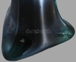 Fémlüszteres hutaüveg váza, talpán minimális pattogzással, m: 30,5 cm