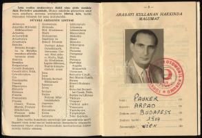 1954 Törökország, nemzetközi jogosítvány (vezetői engedély) Pauker Árpád részére, fényképes / Turkis...