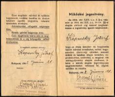 1942 Bp., Szent Antal Kegyszer Terjesztési Vállalat által kiállított működési jogosítvány (működési ...