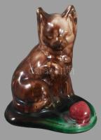 Mázas kerámia iparművész macska figura, kis mázkopással, m: 10,5 cm