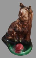 Mázas kerámia iparművész macska figura, kis mázkopással, m: 10,5 cm