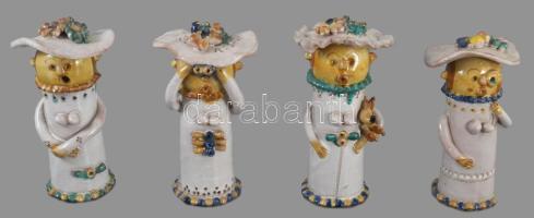 Csavlek Etelka (1947-): 4 darab kalapos hölgy figura, sérülésekkel, m: 16 cm alatt