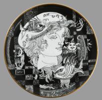 Hollóházi Szász Endre által tervezett porcelán tál. Matricás, jelzett, hibátlan, d: 20 cm
