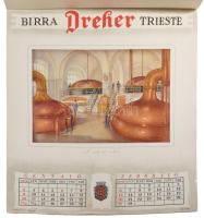 1955 Birra Dreher Trieste olasz nyelvű falinaptár, Ettore Mazzini grafikáival illusztrálva, kissé sé...
