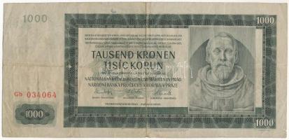 Német Harmadik Birodalom / Cseh-Morva Protektorátus 1942. 1000K "II. kiadás", "Gb 034...