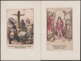 1849 Karikatúrák, 4 db színezett metszet, kartonra ragasztva, 18x11 cm körüli méretben