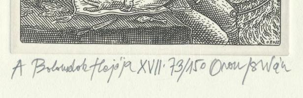 Orosz István (1951-): A Bolondok Hajója XVII. Rézkarc, papír, jelzett és számozott (73/150). 11,5x11...