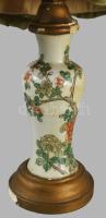 Antik kínai porcelán testű asztali lámpa, kopással, m:39cm