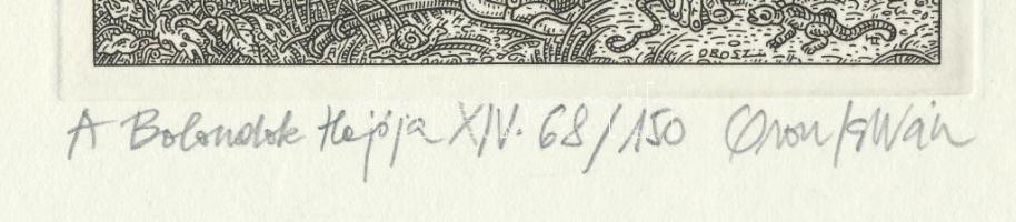 Orosz István (1951-): A Bolondok Hajója XIV. Rézkarc, papír, jelzett és számozott (68/150). 11,5x11,...