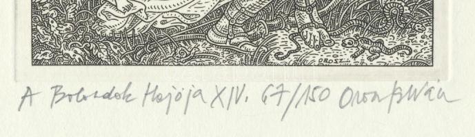 Orosz István (1951-): A Bolondok Hajója XIV. Rézkarc, papír, jelzett és számozott (67/150). 11,5x11,...